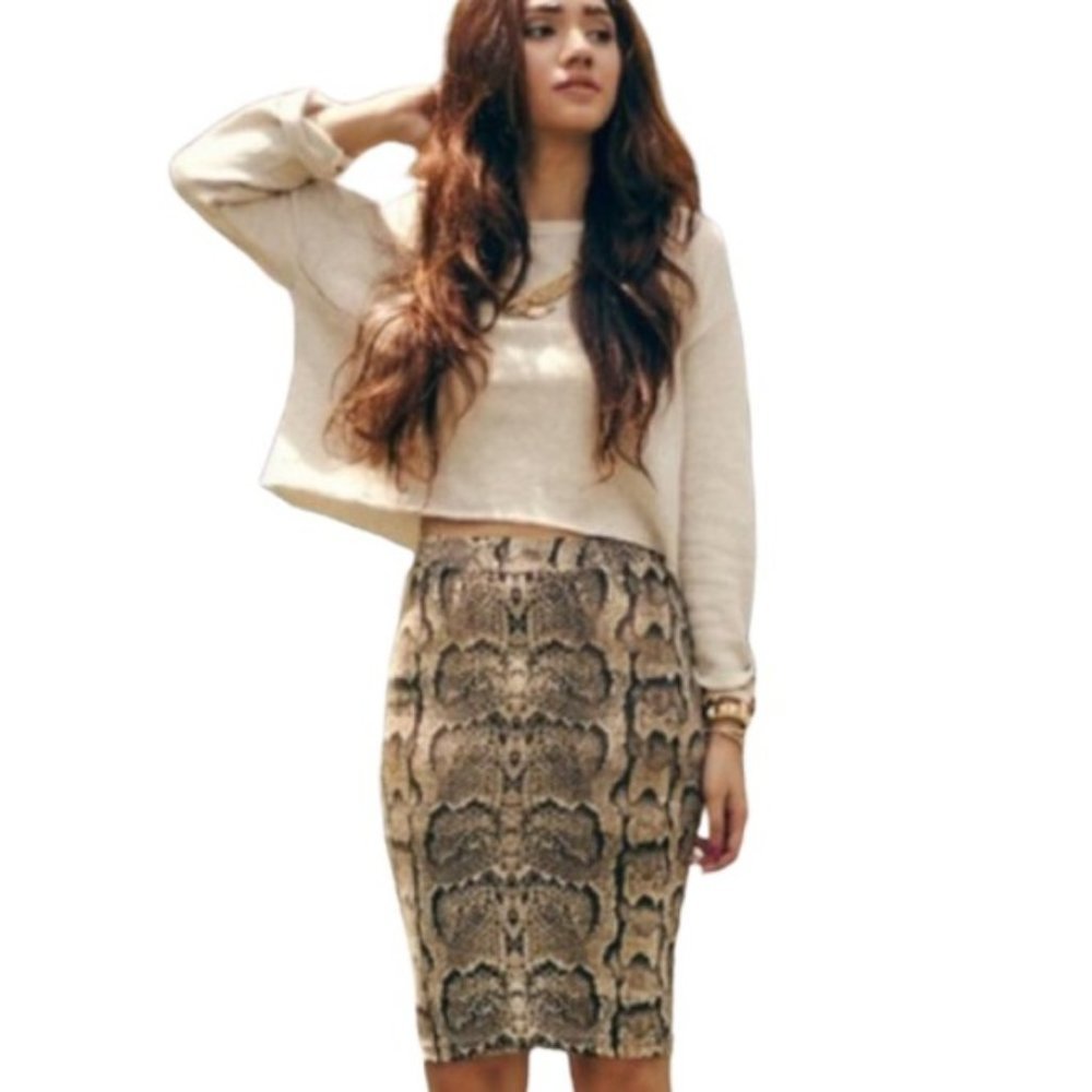 H&M Brown Snake-Print Midi Skirt - Women’s Size XS